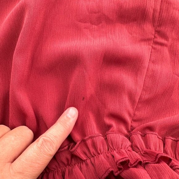 Lulus Red Long-Sleeve Cutout Waist Mini Dress Size L Ruffle Rusty Rose Mock Neck - Picture 13 of 14